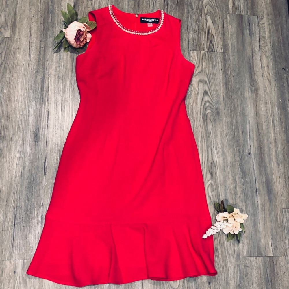 Karl Lagerfeld Paris Hot Pink Pearl Scuba Dress